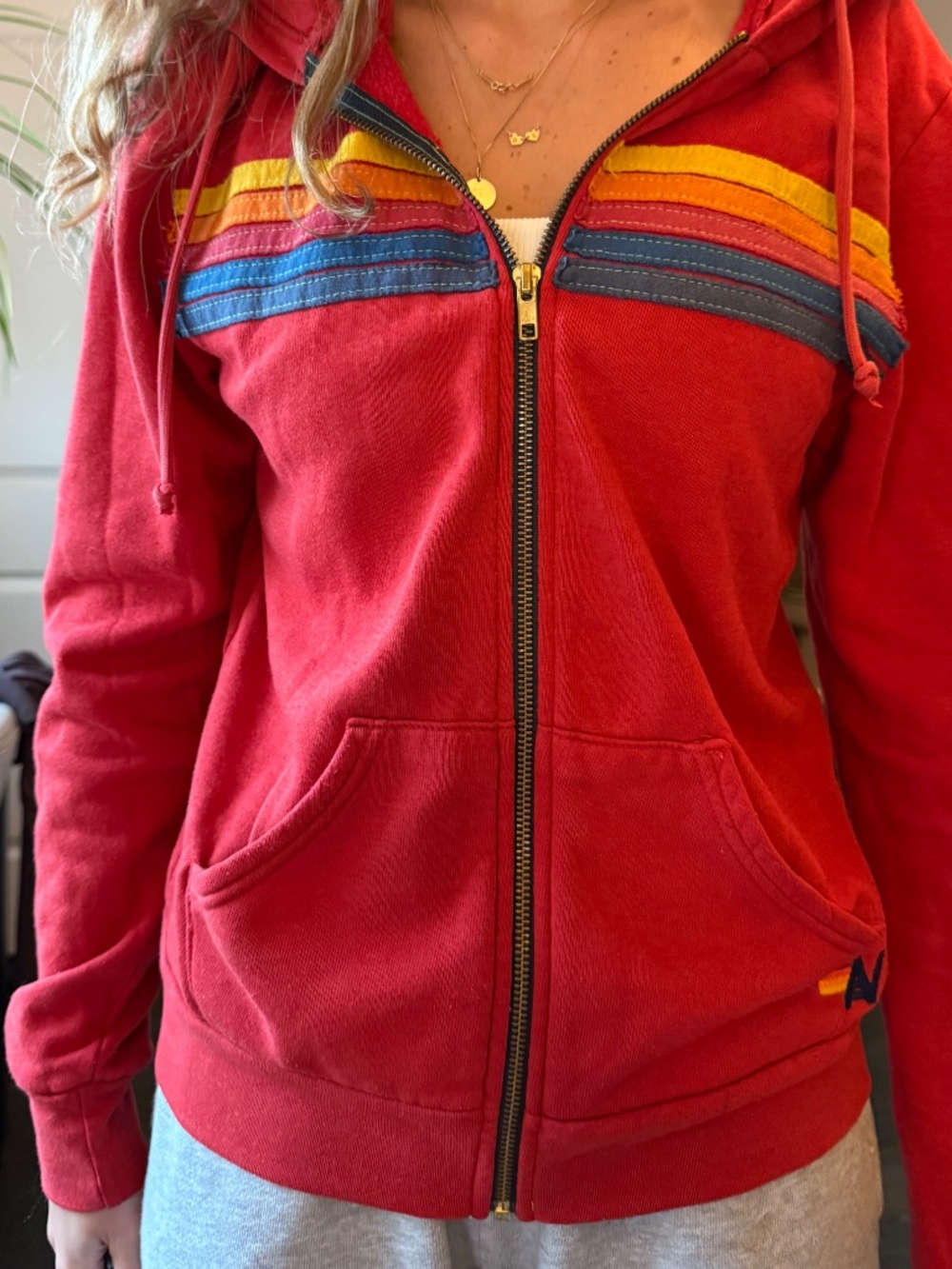 Aviator Nation 5 Stripe Hoodie - Red, Size S - Picture 4 of 7